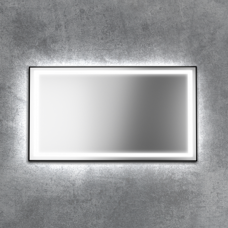 Espejo con led frontal y marco en negro con iluminación